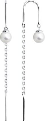 Diamant 94-323-01495-1 Women's Threader Earrings, 925 Sterling Silver Rhodium Plated with Cultured Freshwater Pearls 5x5.5mm, White and Silver