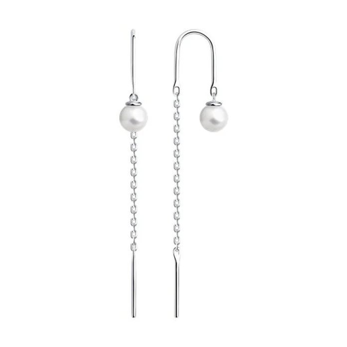 Diamant 94-323-01495-1 Women's Threader Earrings, 925 Sterling Silver Rhodium Plated with Cultured Freshwater Pearls 5x5.5mm, White and Silver