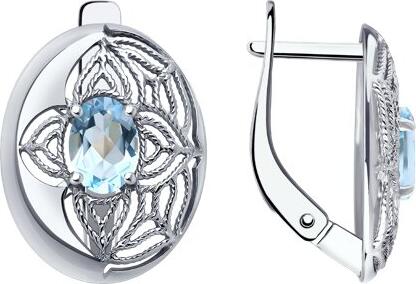 Diamant 94-320-01861-1 Cercei pentru Femei din Argint 925 cu Topaz Oval și Element Decorativ Circular Filigran, Lungime Totală 21 mm, Lățime 15 mm