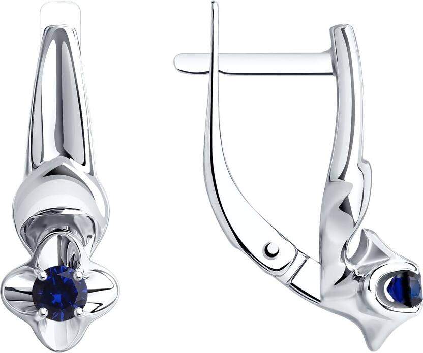 Diamant Women's Silver Earrings with Blue Sapphire Corundum, Lever-back English Lock Closure, Model 94-320-00974-1, 19 x 6 x 5 mm