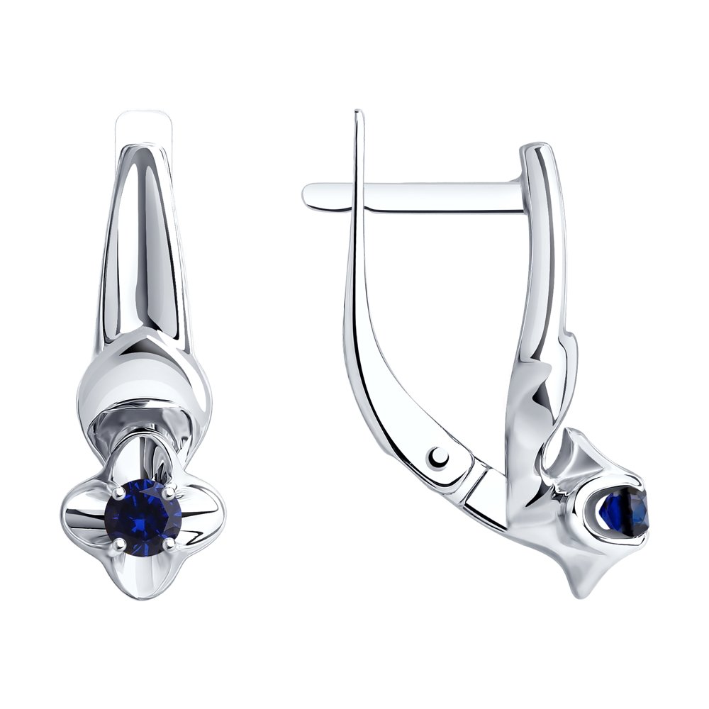 Серебряные серьги с сапфировым корундом
