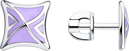 Diamant 94-122-00980-1 Women's Silver Stud Earrings with Purple Enamel Insert, 8x8x2 mm