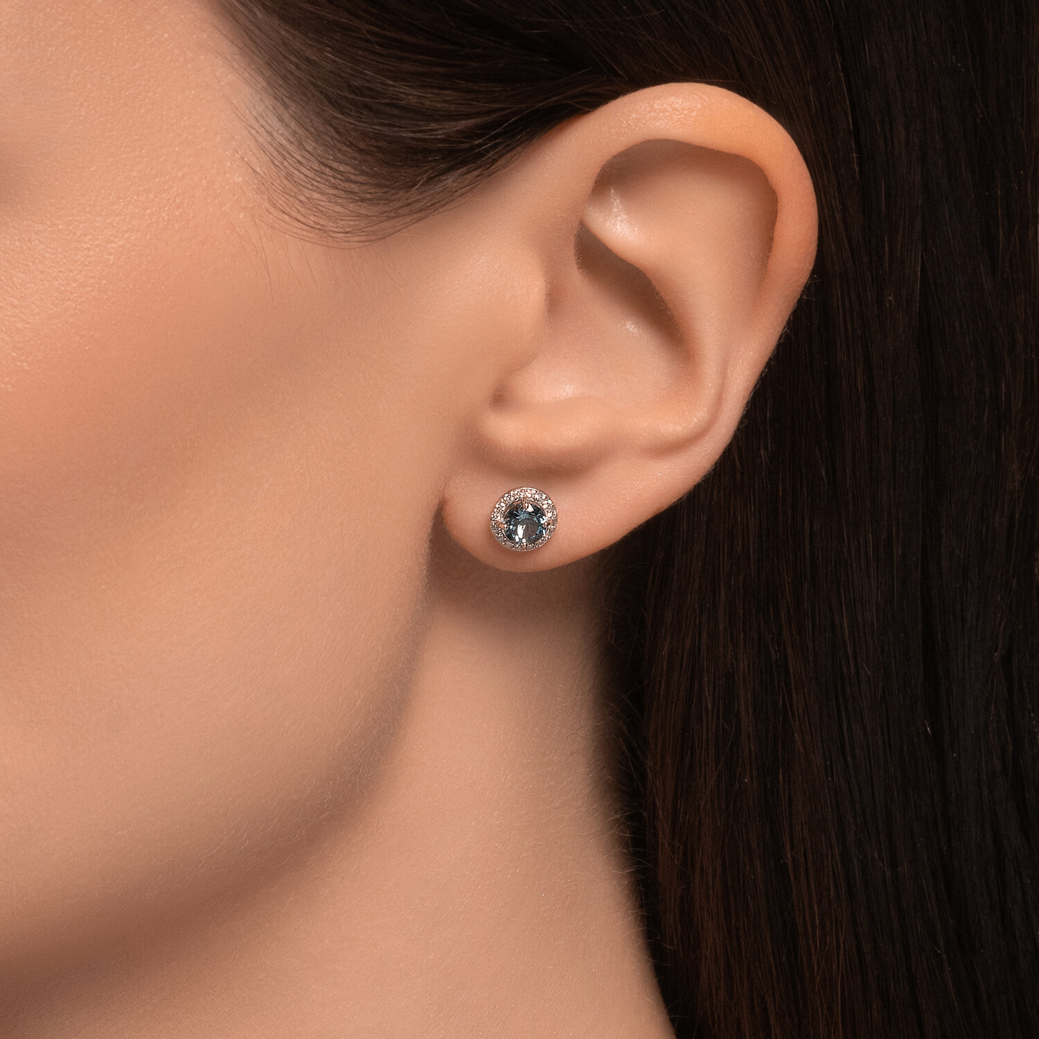 SOKOLOV 727996-3 Women's Stud Earrings in 585 White Gold with London Blue Topaz and Cubic Zirconia, Rhodium Plated, 1.58g, 8x5x8 mm