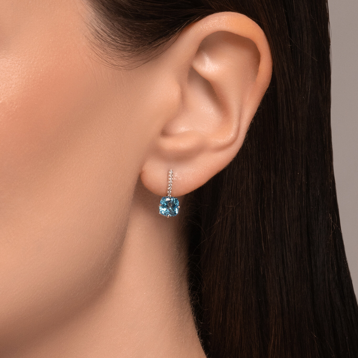 SOKOLOV 727513-3 Women's Drop Earrings in 585 White Gold with Blue Topaz Pear Cut Stones 7x5mm and Chain Design, French Hook Lock