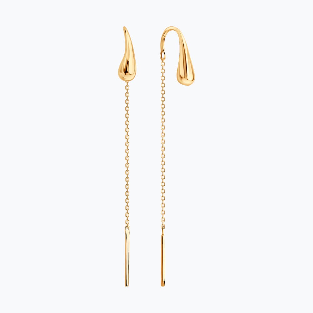 SOKOLOV 0200899 Cercei tip threader pentru femei din aur roșu 585, cu element în formă de picătură șlefuită, lungime 55mm, 1.18g