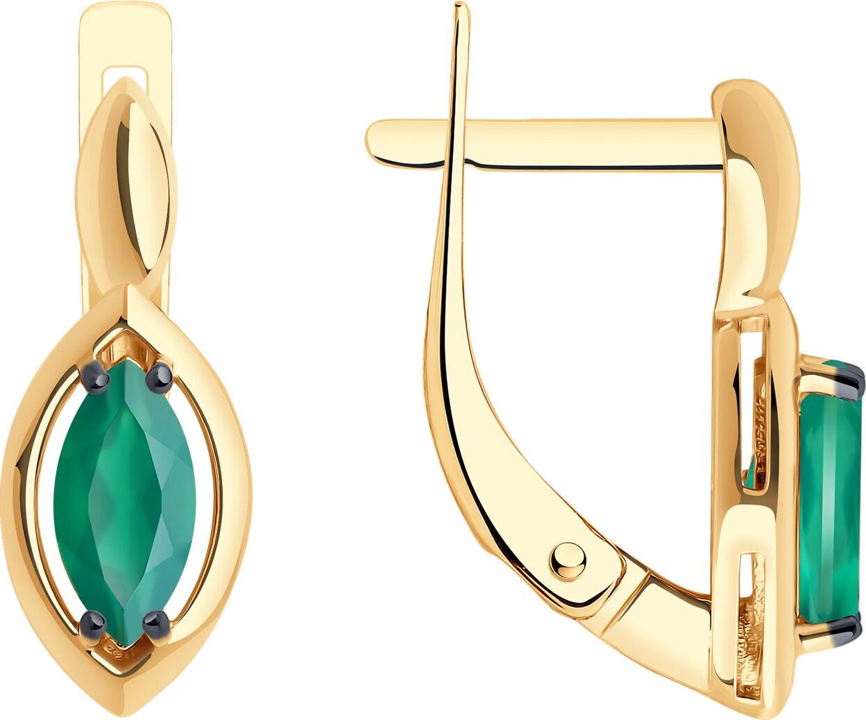 Diamant Women's Earrings 51-320-02110-4, 585 Red Gold with Green Marquise Agate 7x3.5mm, English Clasp, 2.54g