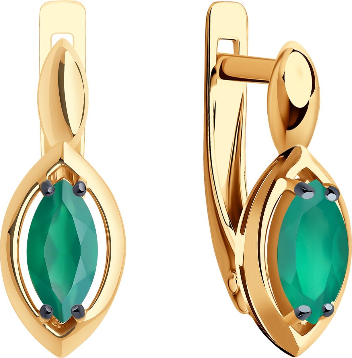 Diamant Women's Earrings 51-320-02110-4, 585 Red Gold with Green Marquise Agate 7x3.5mm, English Clasp, 2.54g