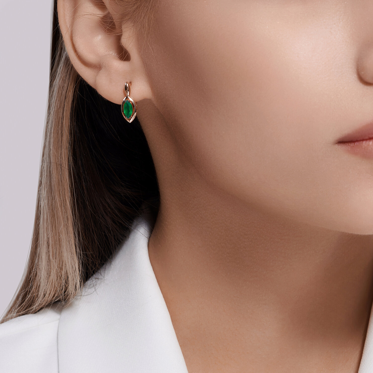 Diamant Women's Earrings 51-320-02110-4, 585 Red Gold with Green Marquise Agate 7x3.5mm, English Clasp, 2.54g