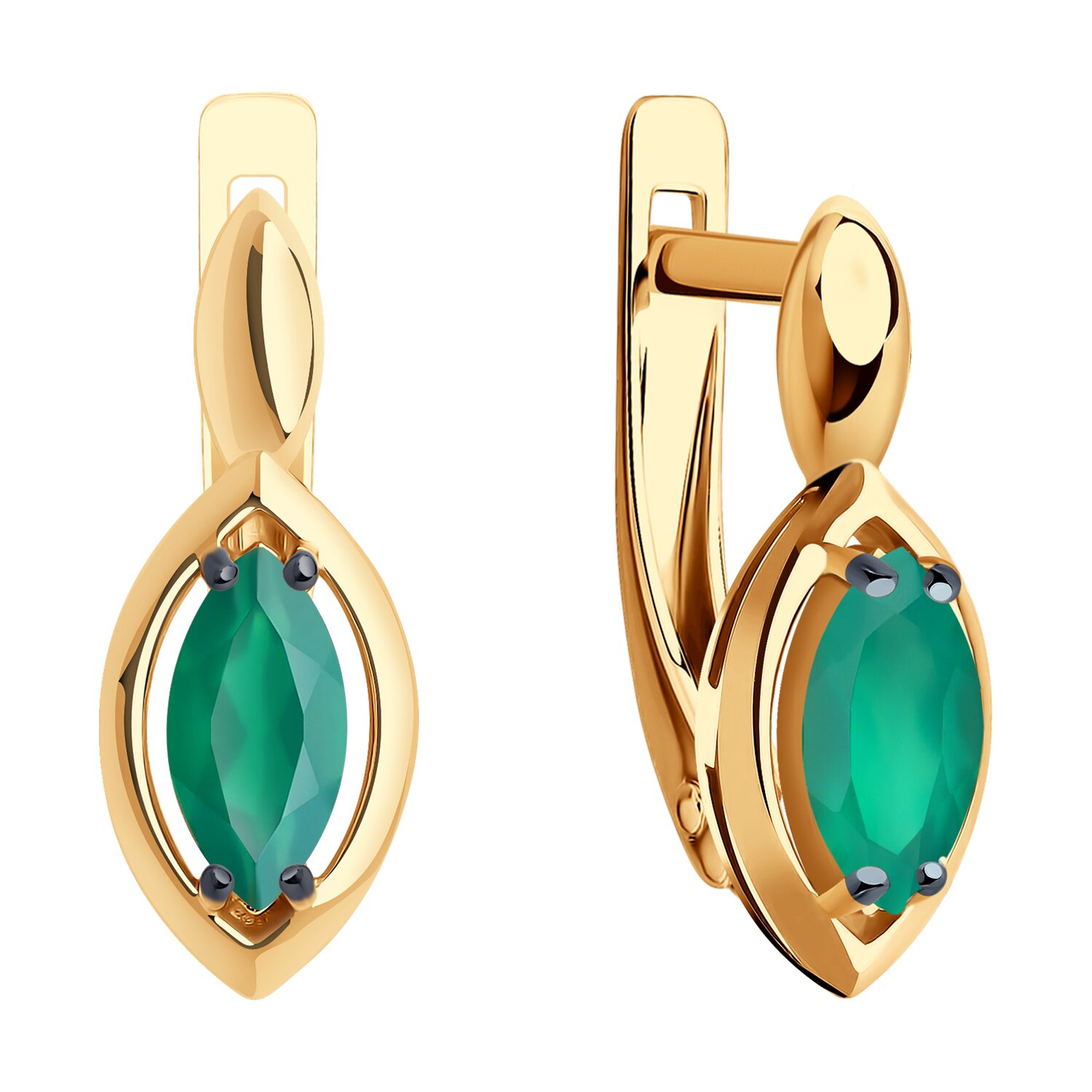 Diamant Women's Earrings 51-320-02110-4, 585 Red Gold with Green Marquise Agate 7x3.5mm, English Clasp, 2.54g