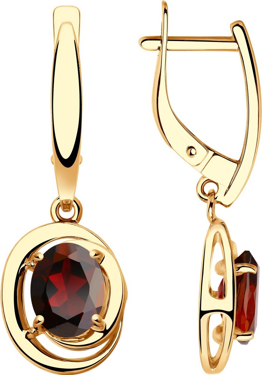 Diamant 31-321-00177-5 Women's Red Gold 375 Earrings with Oval Garnet Stones 8x6 mm, 2.868 ct, English Clasp