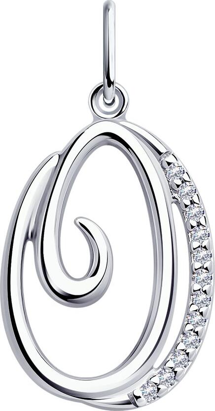 Diamant Silver Pendant Letter 'O' for Women with 12 Round Colorless Cubic Zirconia Inserts, 24x13x4 mm, 1.31 g, SKU 94-130-01378-1