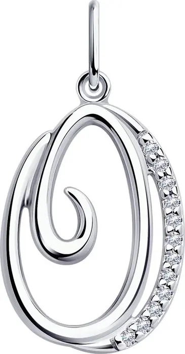 Diamant Silver Pendant Letter 'O' for Women with 12 Round Colorless Cubic Zirconia Inserts, 24x13x4 mm, 1.31 g, SKU 94-130-01378-1