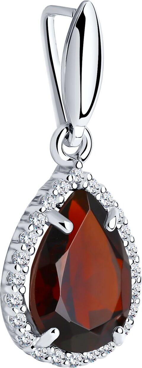 SOKOLOV 92030323 Women's Pendant, 925 Sterling Silver Rhodium Plated, Pear-Shaped Garnet with Round Colorless Cubic Zirconia, 1.25g