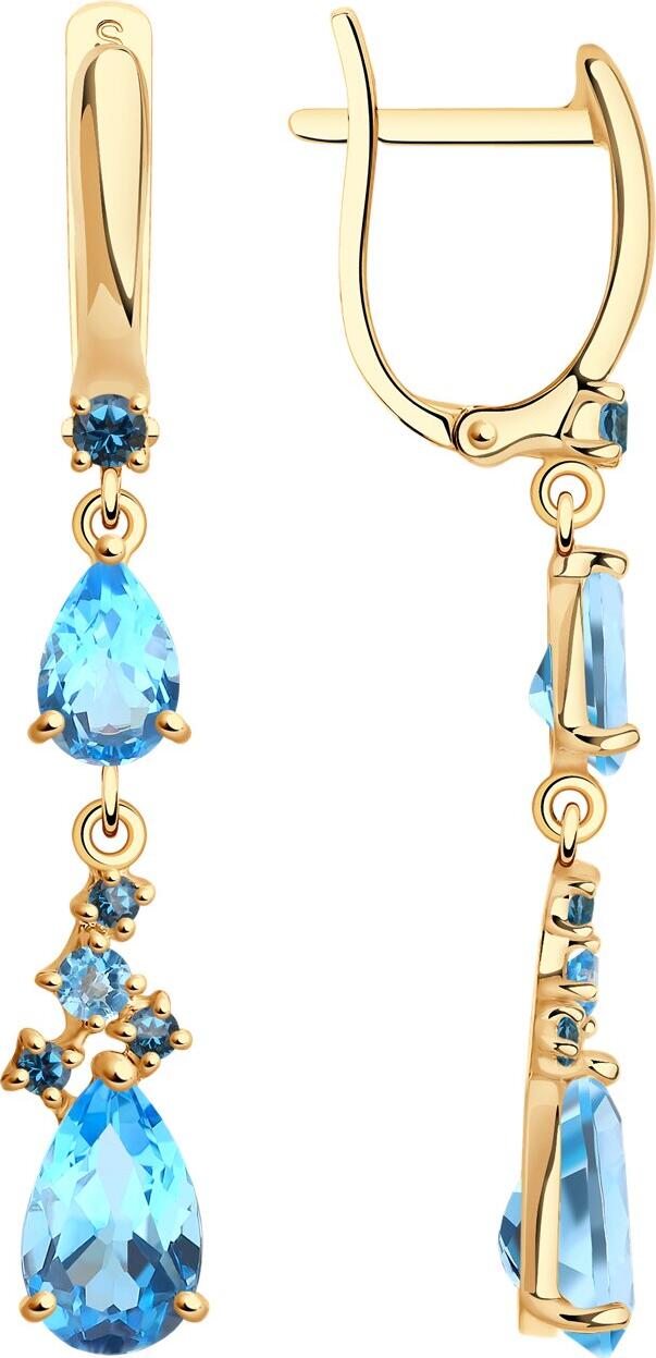 Cercei SOKOLOV 725338 pentru femei, Aur Roșu 585 placate cu Rodiu, Topaz Albastru și Topaz Albastru Închis, Zirconiu Cubic, Pietre Rotunde 1.5mm, Închizătoare Engleză, 3g