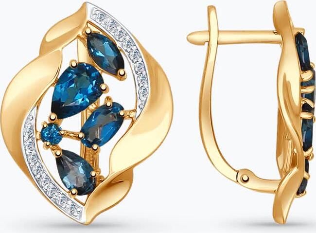 SOKOLOV 37725005 Bijuterie pentru femei, Aur Roșu 375 cu Topaz London și Zirconiu Cubic, Inserturi Rotunde, Închizătoare Englezească, 4.08g