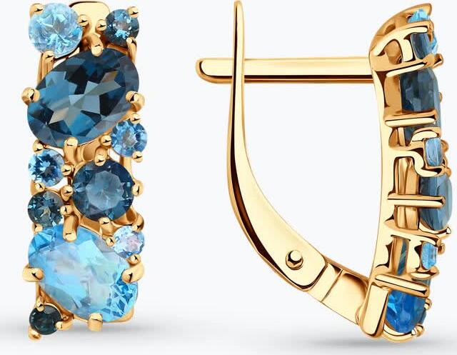 SOKOLOV 724260 Women's Earrings, 585 Red Gold, Blue Topaz and Cubic Zirconia, Round Cut, English Clasp, 2.96g