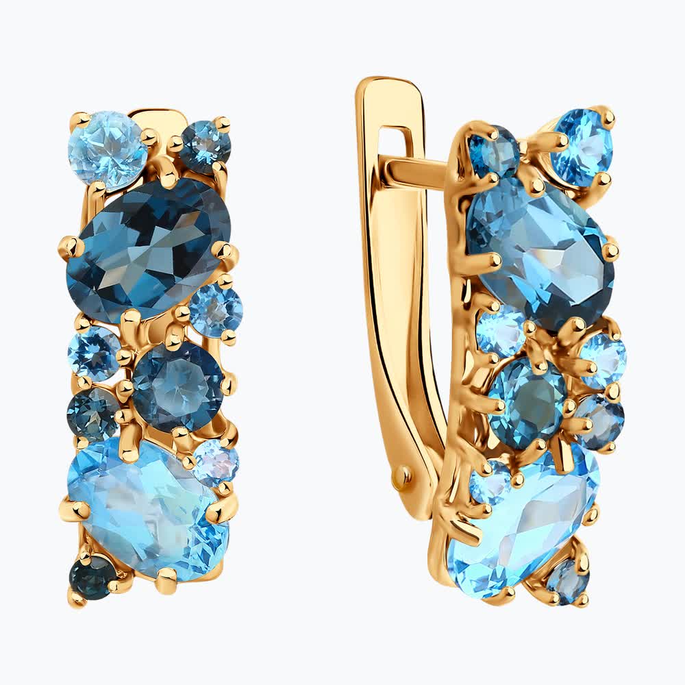 SOKOLOV 724260 Women's Earrings, 585 Red Gold, Blue Topaz and Cubic Zirconia, Round Cut, English Clasp, 2.96g