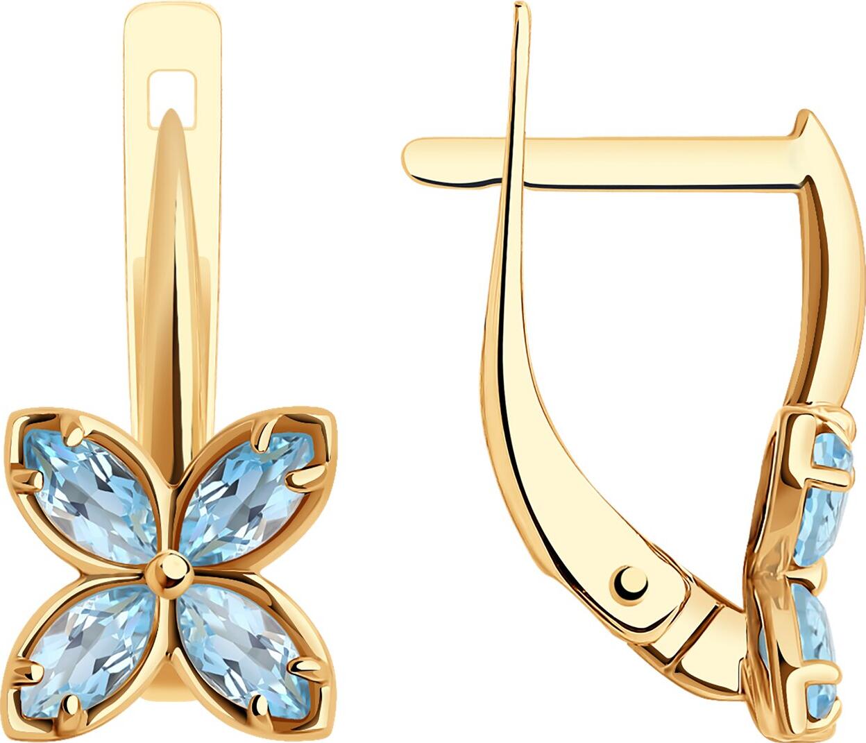 Diamant Women's Red Gold 585 Earrings with 8 Blue Marquise Topazes, English Lock, 51-320-01977-1
