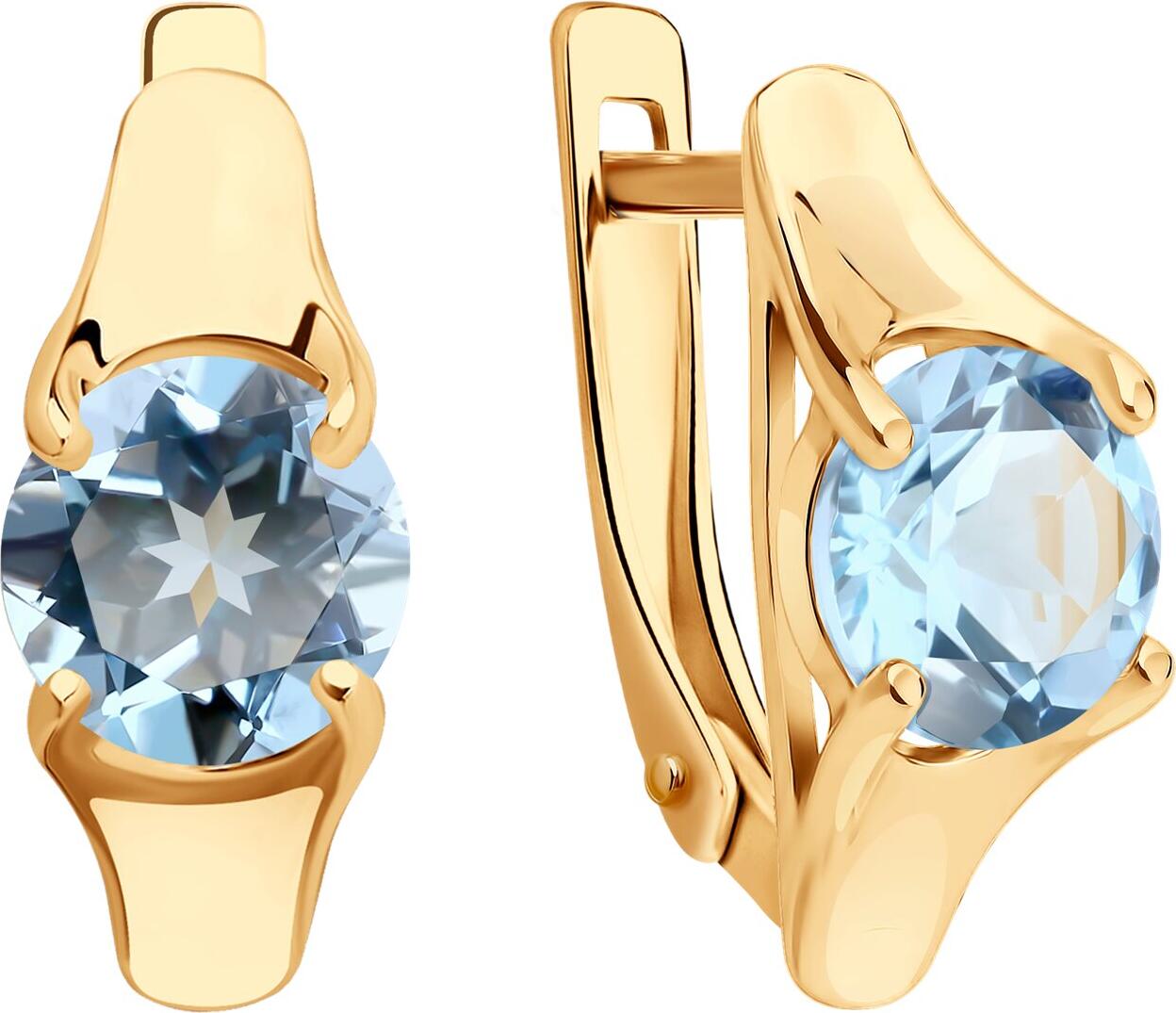 SOKOLOV 727887 Women's Earrings, 585 Red Gold, Round Blue Topaz 7mm, English Lock, 3.44g