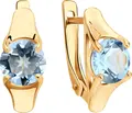 SOKOLOV 727887 Women's Earrings, 585 Red Gold, Round Blue Topaz 7mm, English Lock, 3.44g