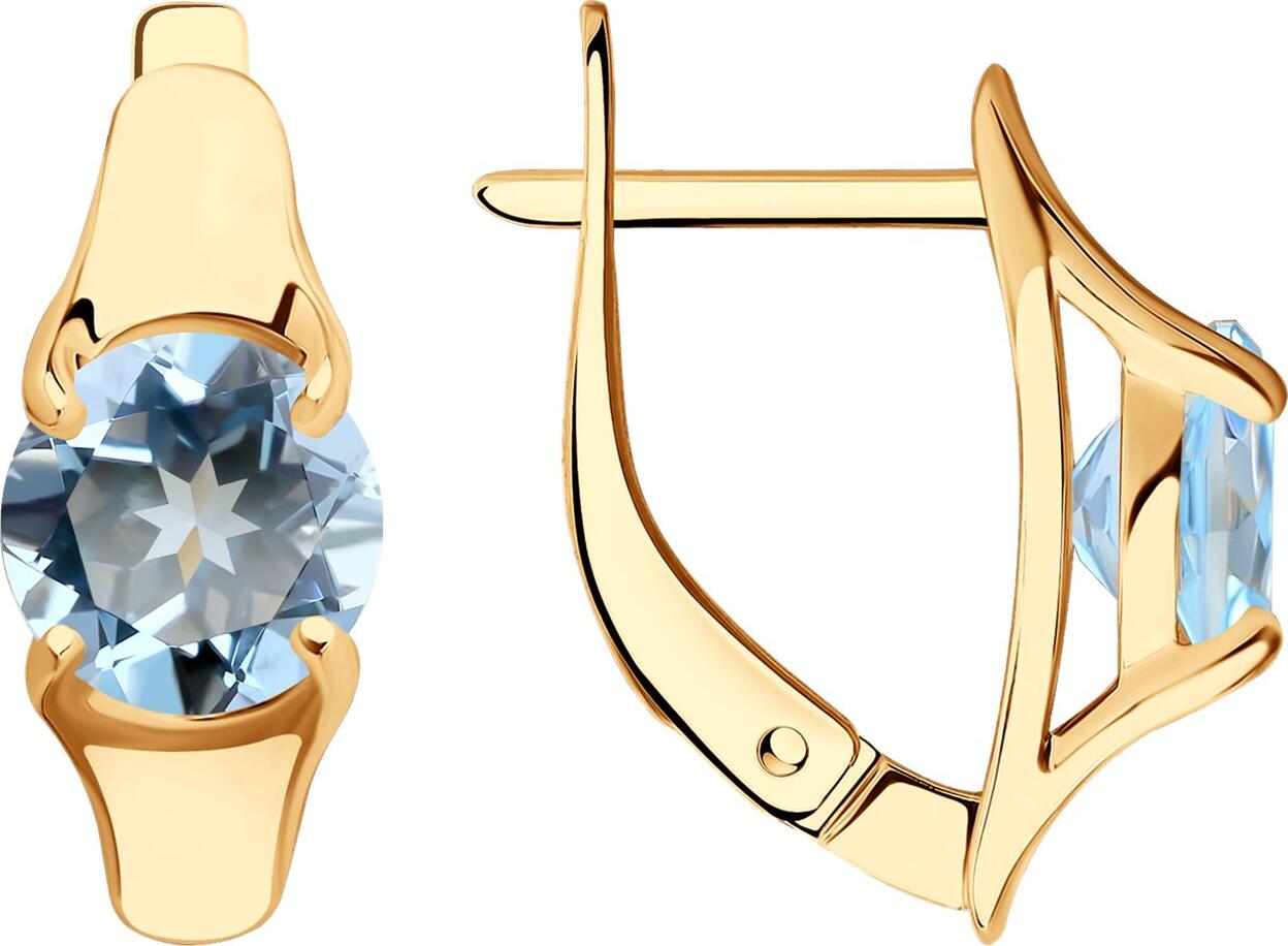 SOKOLOV 727887 Women's Earrings, 585 Red Gold, Round Blue Topaz 7mm, English Lock, 3.44g