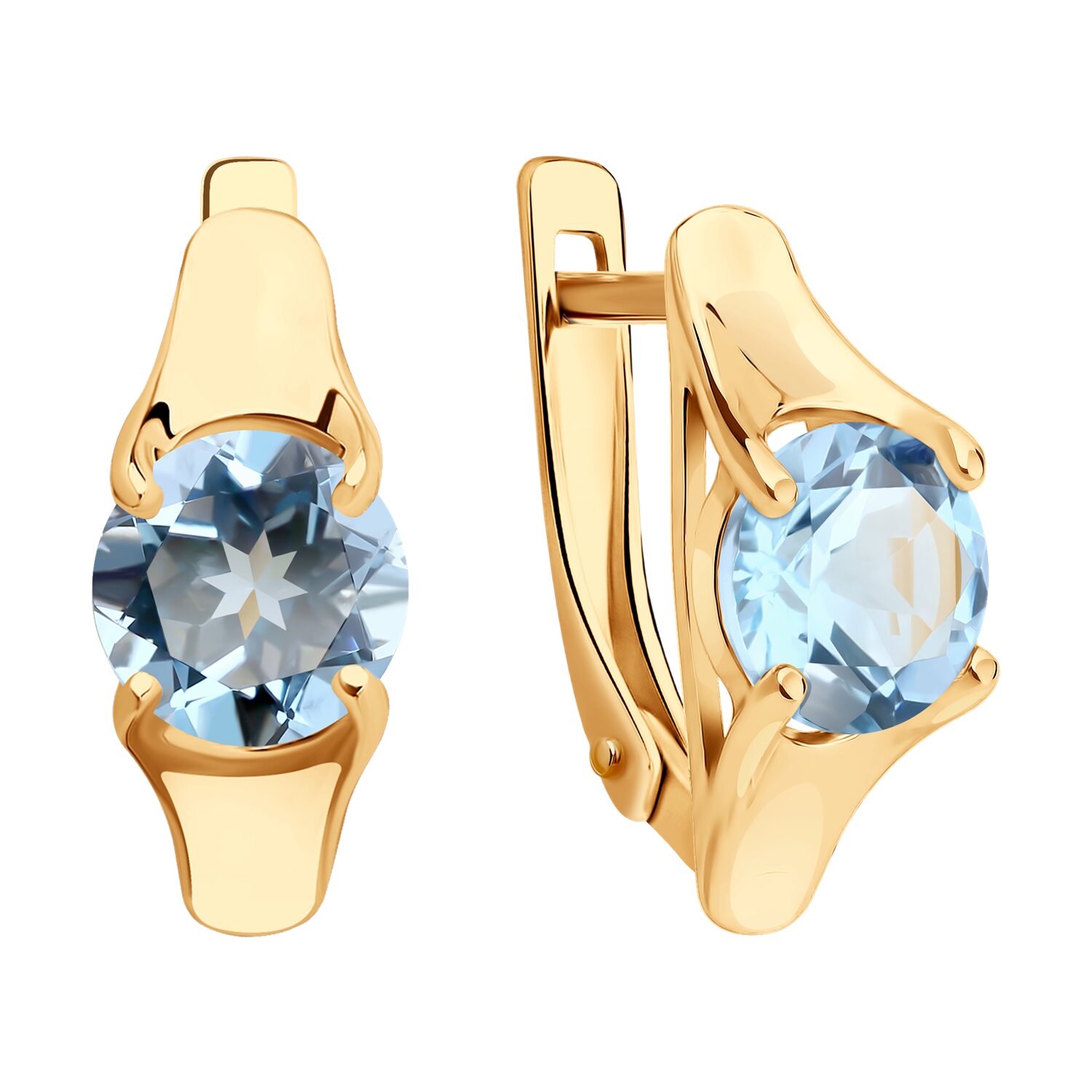SOKOLOV 727887 Women's Earrings, 585 Red Gold, Round Blue Topaz 7mm, English Lock, 3.44g