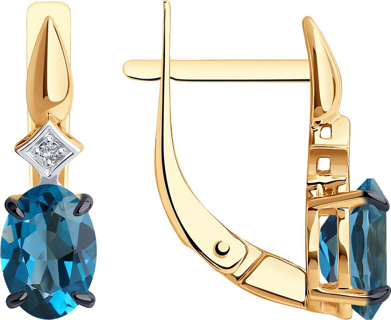 Diamant 51-320-01919-2 Cercei femei Aur Roșu 585 cu Topaz London și Zirconiu, Placare Rodiu, Închidere Englezească, 2.46g