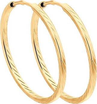 Diamant Women's Hoop Congo Earrings 93-124-01385-1, Gilded Silver, Diamond-Cut Textured Surface, Diameter 20mm, Width 1mm, Weight 1.4g