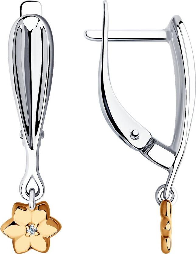 SOKOLOV 87020068 Pandantiv auriu în formă de floare pentru femei, Argint 925 placat cu rodiu și aur, cu diamante (0.008 ct), Închizătoare englezească, 25x6x2 mm
