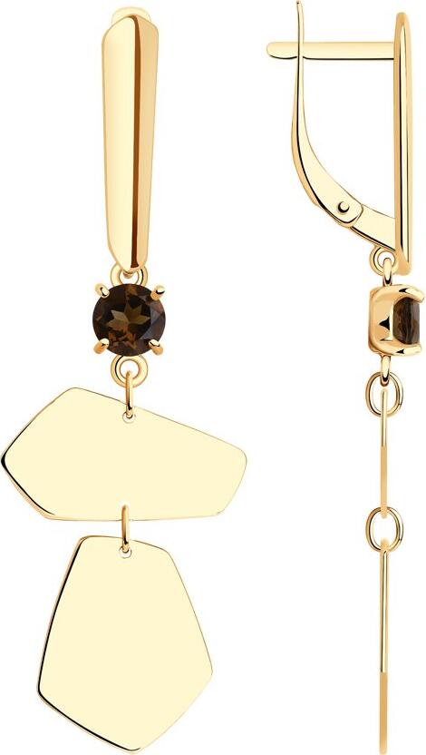 SOKOLOV 92022315 Women's Earrings, CRUISE 2020 Collection, Gilded Silver 925 Gold Plated, Brown Smoky Quartz, English Lock, 51x17x4 mm