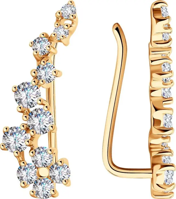 Cercei SOKOLOV 93021058 pentru femei, Argint 925 Pozilat cu placare Rodiu, 22 Pietre Cubic Zirconia Rotunde Incolore, Închidere Tip Clip, 1.80g