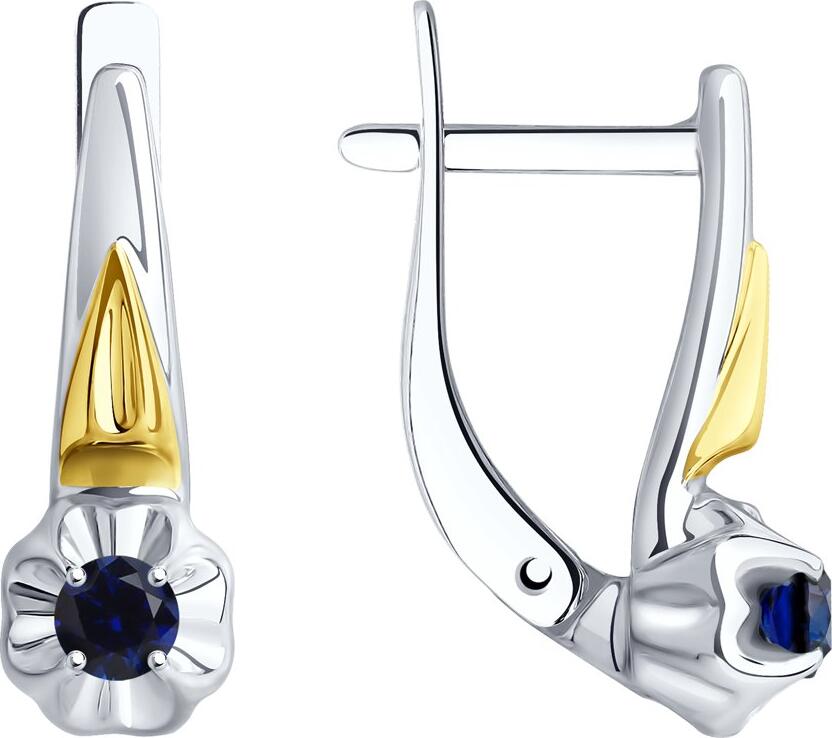 Diamant 94-320-00976-1 Women's Earrings, 925 Lemon Silver with Gilding and Rhodium Plating, Round Synthetic Sapphire Corundum 3mm, 2.59g