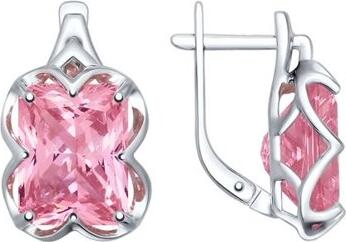 SOKOLOV 92021365 Women's Silver 925 Rhodium-Plated Earrings with Pink Octagon Sitall Inserts, English Lock, 5.60g