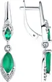 SOKOLOV 92022031 Women's Earrings, 925 Sterling Silver Rhodium Plated, Green Agate and Cubic Zirconia Marquise Stones, English Lock, 31mm Length