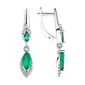 SOKOLOV 92022031 Women's Earrings, 925 Sterling Silver Rhodium Plated, Green Agate and Cubic Zirconia Marquise Stones, English Lock, 31mm Length
