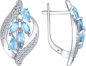 Cercei SOKOLOV 92021509 pentru femei, Argint 925, Topaz Albastru și Zirconiu Cubic, Închizătoare Englezească, 4.80g