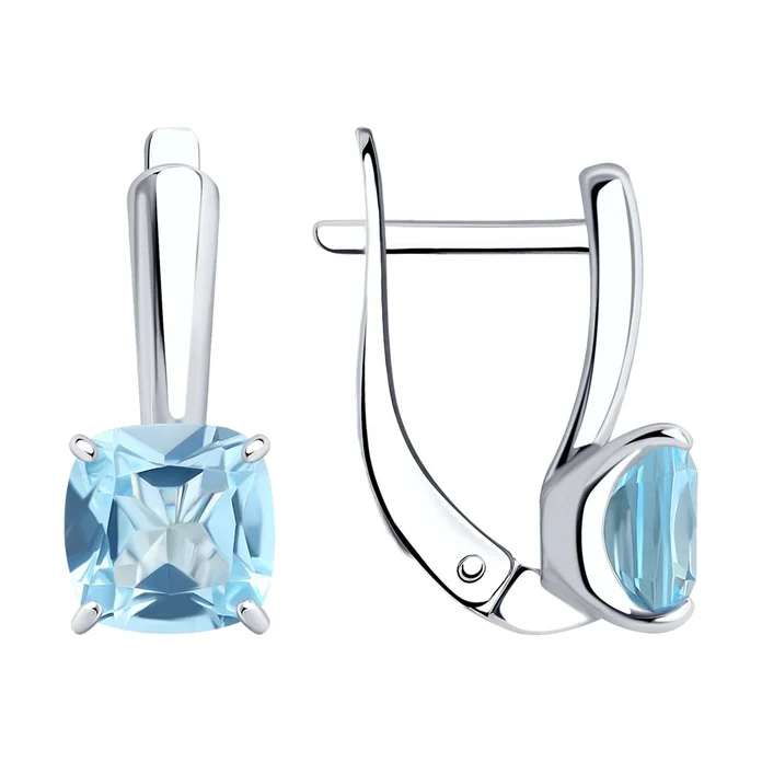 Cercei SOKOLOV 92021398 pentru femei, Argint 925 placat cu rodiu, Topaz Albastru Natural, Închegat tip English lock, 0.7 x 1.5 cm, Argintiu și Albastru