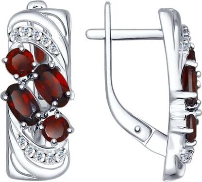 Cercei pentru femei Sokolov 92021362 din argint 925 cu granat și zirconiu cubic, pietre rotunde și ovale, închidere englezească, 3.25g