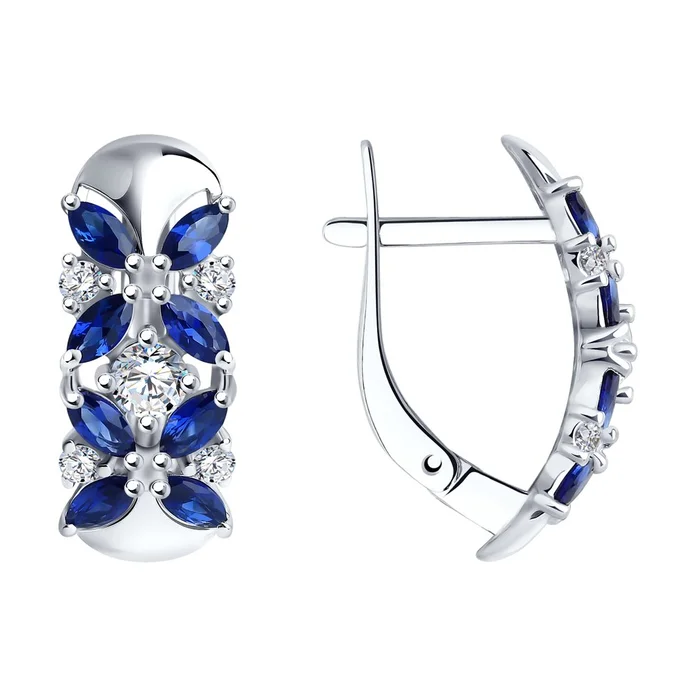 SOKOLOV 88020030 Women's Earrings, 925 Sterling Silver, Blue Hydrothermal Sapphire and Colorless Cubic Zirconia, English Lock, Round Shape, 3.17g