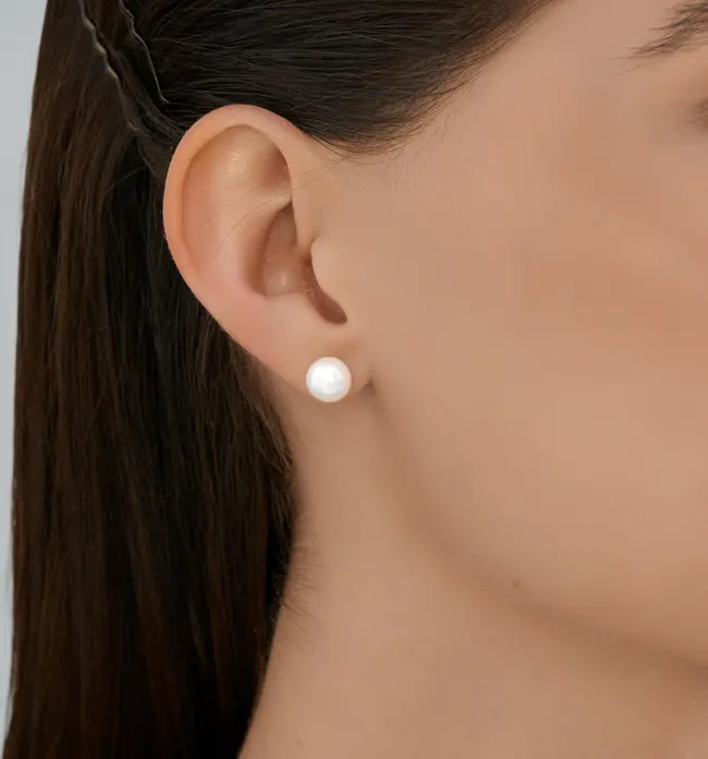 SOKOLOV 92023123 Women's Stud Earrings, 925 Rhodium-Plated Silver, Natural White Round Pearl 8mm