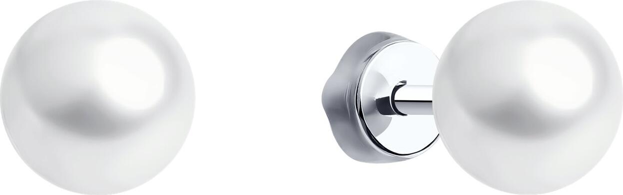 SOKOLOV 92023123 Women's Stud Earrings, 925 Rhodium-Plated Silver, Natural White Round Pearl 8mm
