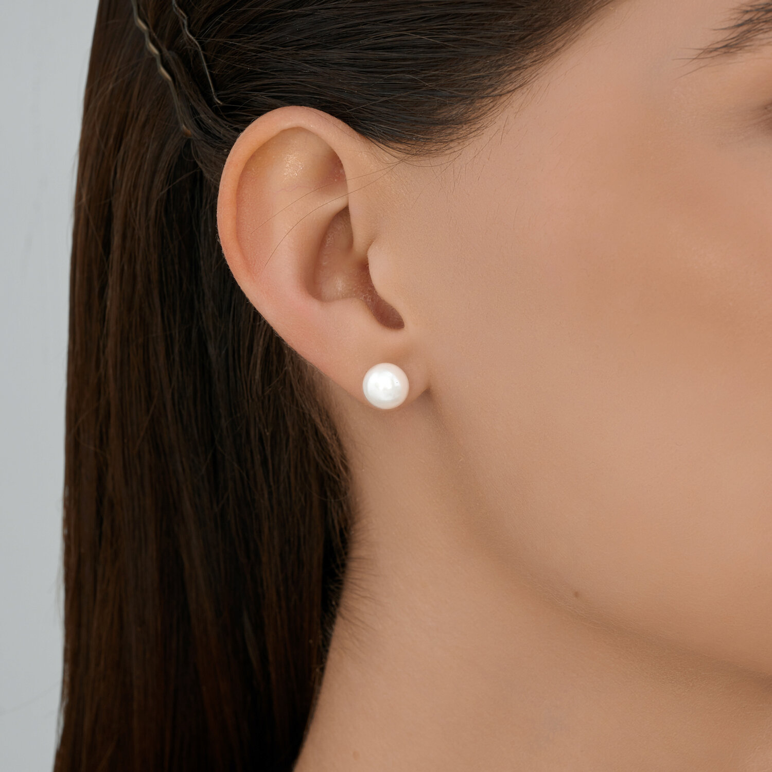 SOKOLOV 92023123 Women's Stud Earrings, 925 Rhodium-Plated Silver, Natural White Round Pearl 8mm