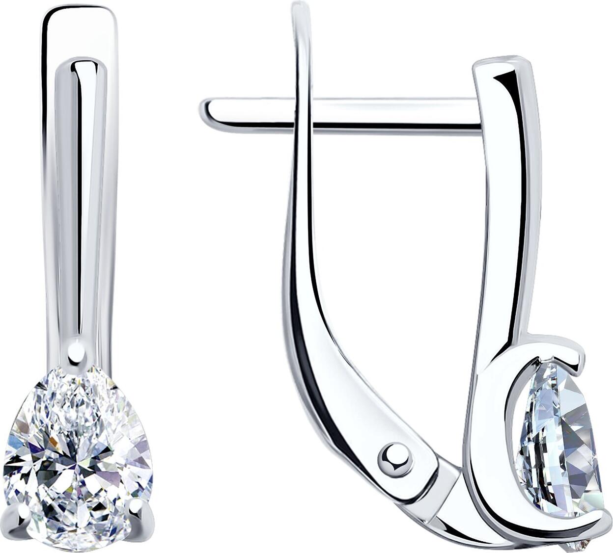 SOKOLOV 94025943 Women's Earrings, 925 Sterling Silver Rhodium Plated, Pear-shaped Colorless Crystal 0.765 ct, English Lock, 17x5x4 mm