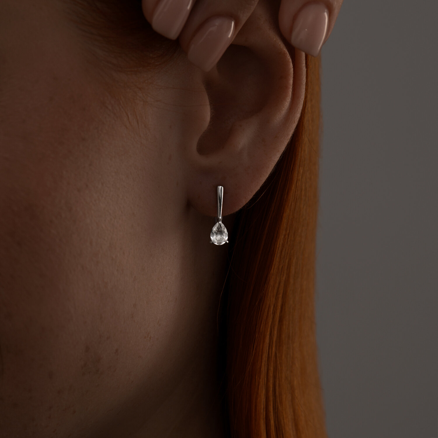 SOKOLOV 94025943 Women's Earrings, 925 Sterling Silver Rhodium Plated, Pear-shaped Colorless Crystal 0.765 ct, English Lock, 17x5x4 mm