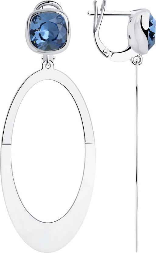 SOKOLOV 94024170 Women's Antique Earrings, 925 Sterling Silver with Rhodium Coating, Blue Swarovski Crystals, English Lock, 56x20x6 mm