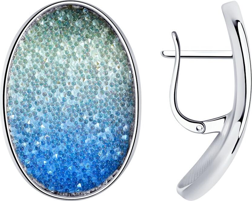 SOKOLOV 94024794 Women's Oval Earrings, 925 Sterling Silver Rhodium Plated with Blue Swarovski Crystals, English Lock, 32x23x6 mm