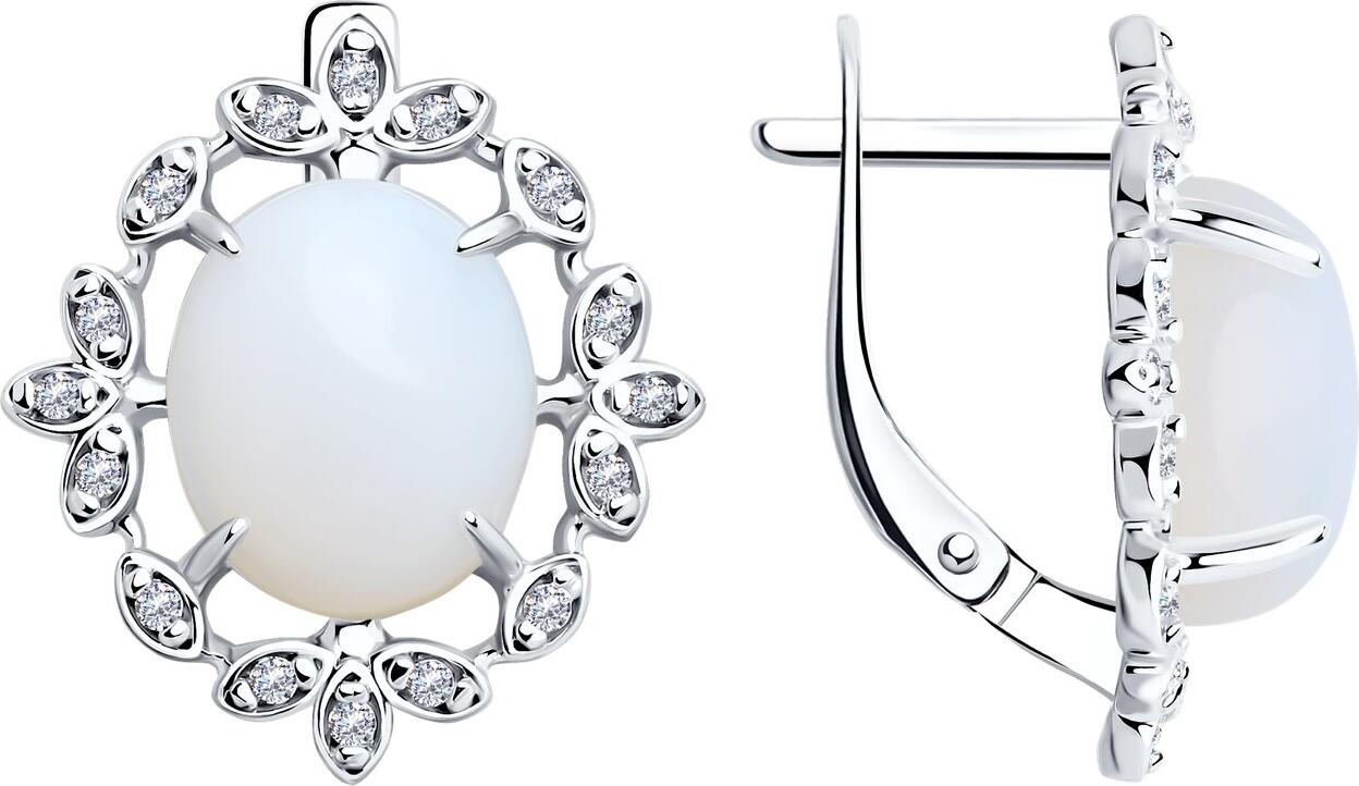 SOKOLOV 83020316 Women's Earrings, 925 Rhodium-Plated Silver, Opalite and Colorless Cubic Zirconia, Round Inserts 1.25mm, English Lock, 5.84g