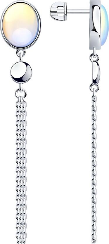 SOKOLOV 83020142 Women's Oval Stud Earrings, 925 Sterling Silver, White Opalite Inserts, 12mm x 5mm