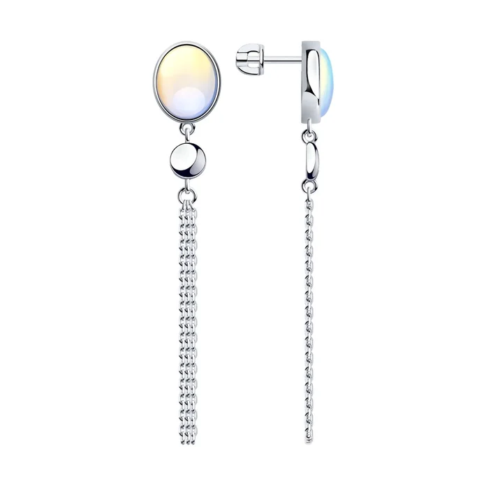 SOKOLOV 83020142 Women's Oval Stud Earrings, 925 Sterling Silver, White Opalite Inserts, 12mm x 5mm