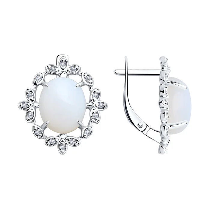 SOKOLOV 83020316 Women's Earrings, 925 Rhodium-Plated Silver, Opalite and Colorless Cubic Zirconia, Round Inserts 1.25mm, English Lock, 5.84g